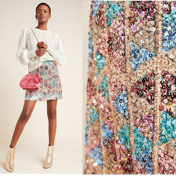 Anthropologie Zig-Zag Sequined Mini Skirt - Picture 6 of 6